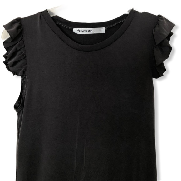 Raw Edge Hem Soft Stretch Ruffle Sleeve Dress - Picture 5 of 8